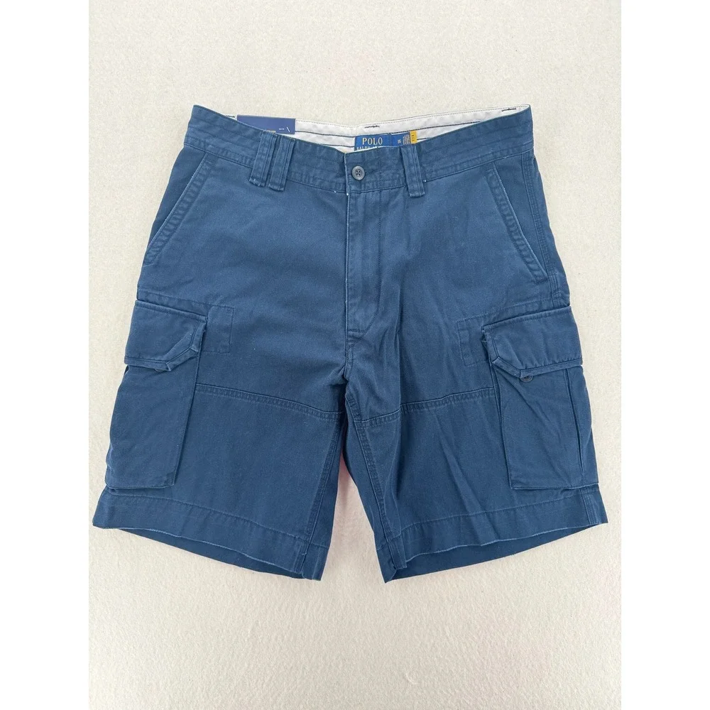 NWT Polo Ralph Lauren Mens Navy Blue Cotton Chino Cargo Shorts Size 35